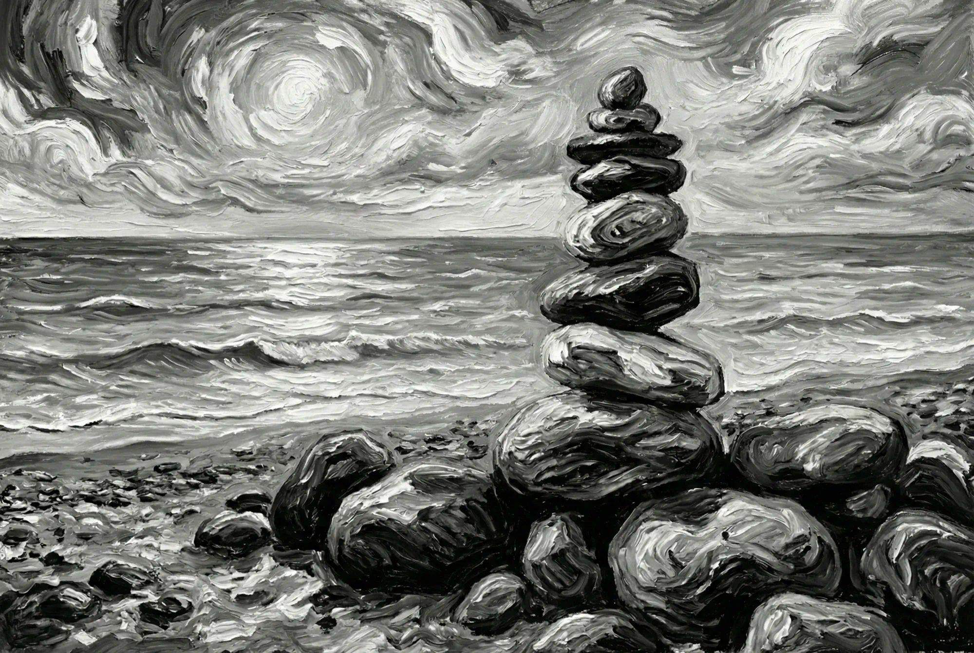 Stacked Stones on Beach